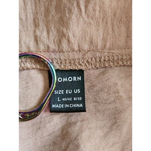 Gomorn Pants Womens L US 8/10 Beige Neutral Zip Pockets Wide Leg Dress Stretch - Picture 7 of 14